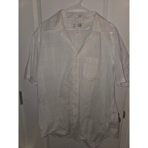 Vintage Sears Roebuck White Grid Plaid Short Sleeve Button Down Shirt Mens 17.5